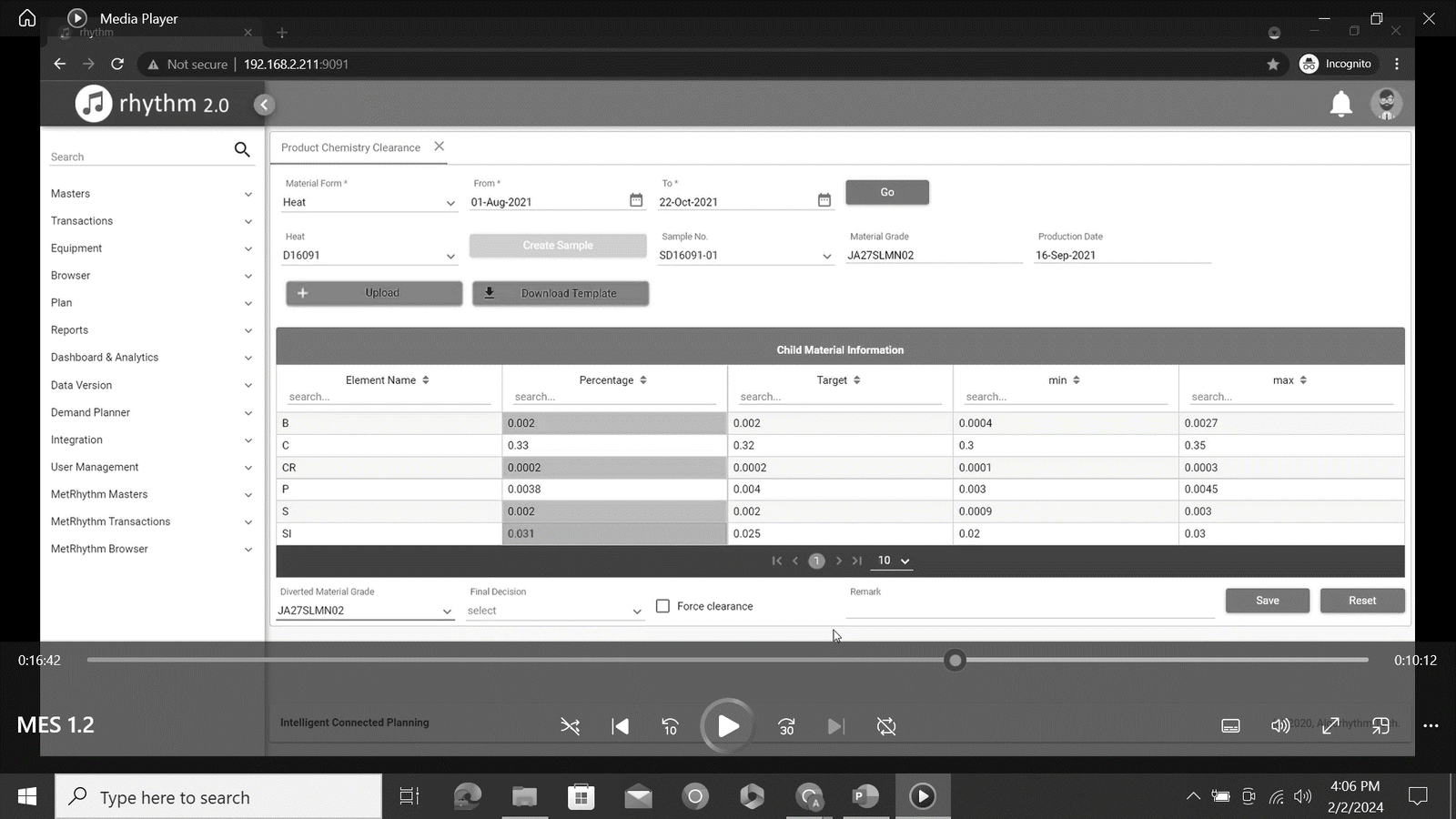 MES quality and genealogy dashboard